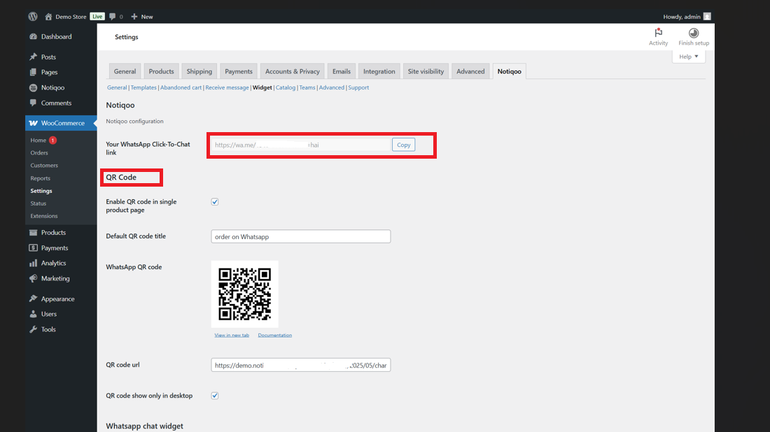 Notiqoo-qrcode settings