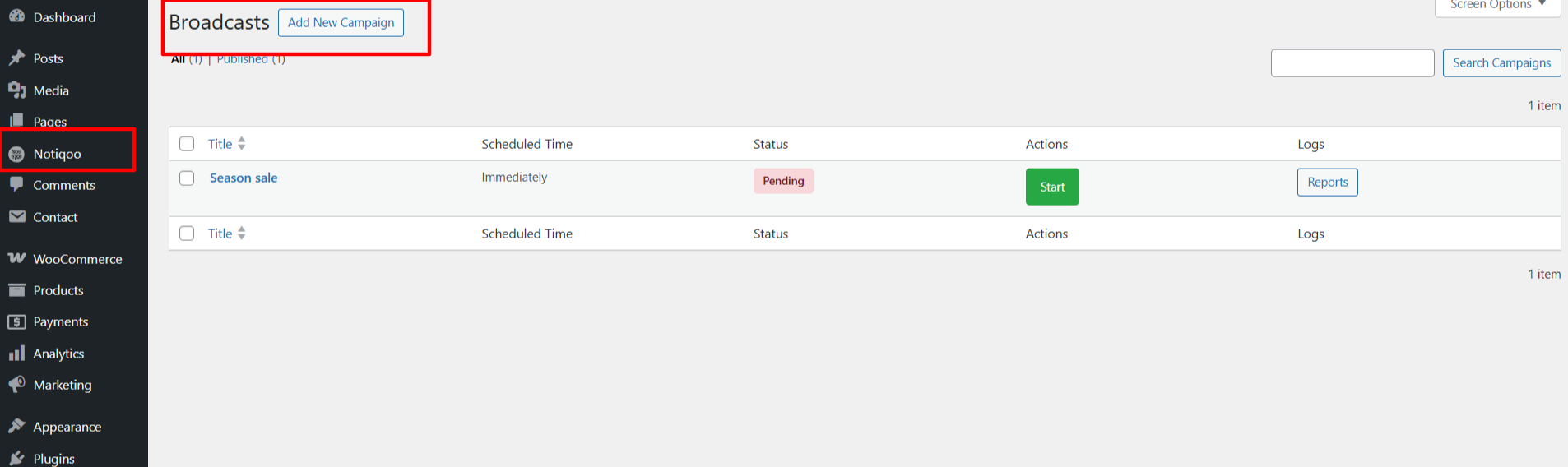 Broadcast messages setting