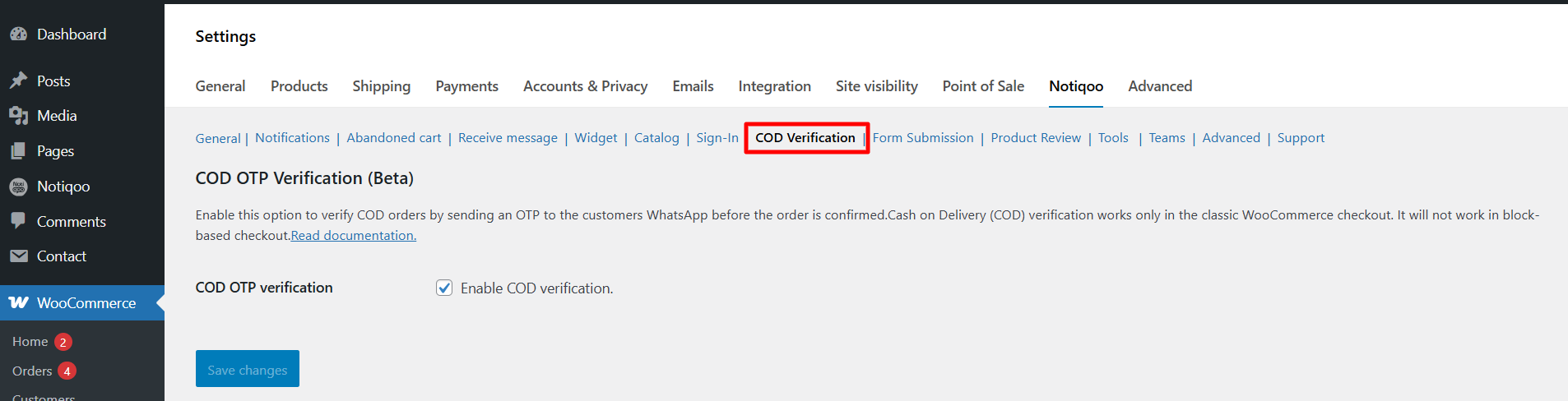 Cash on Delivery verification via WhatsApp