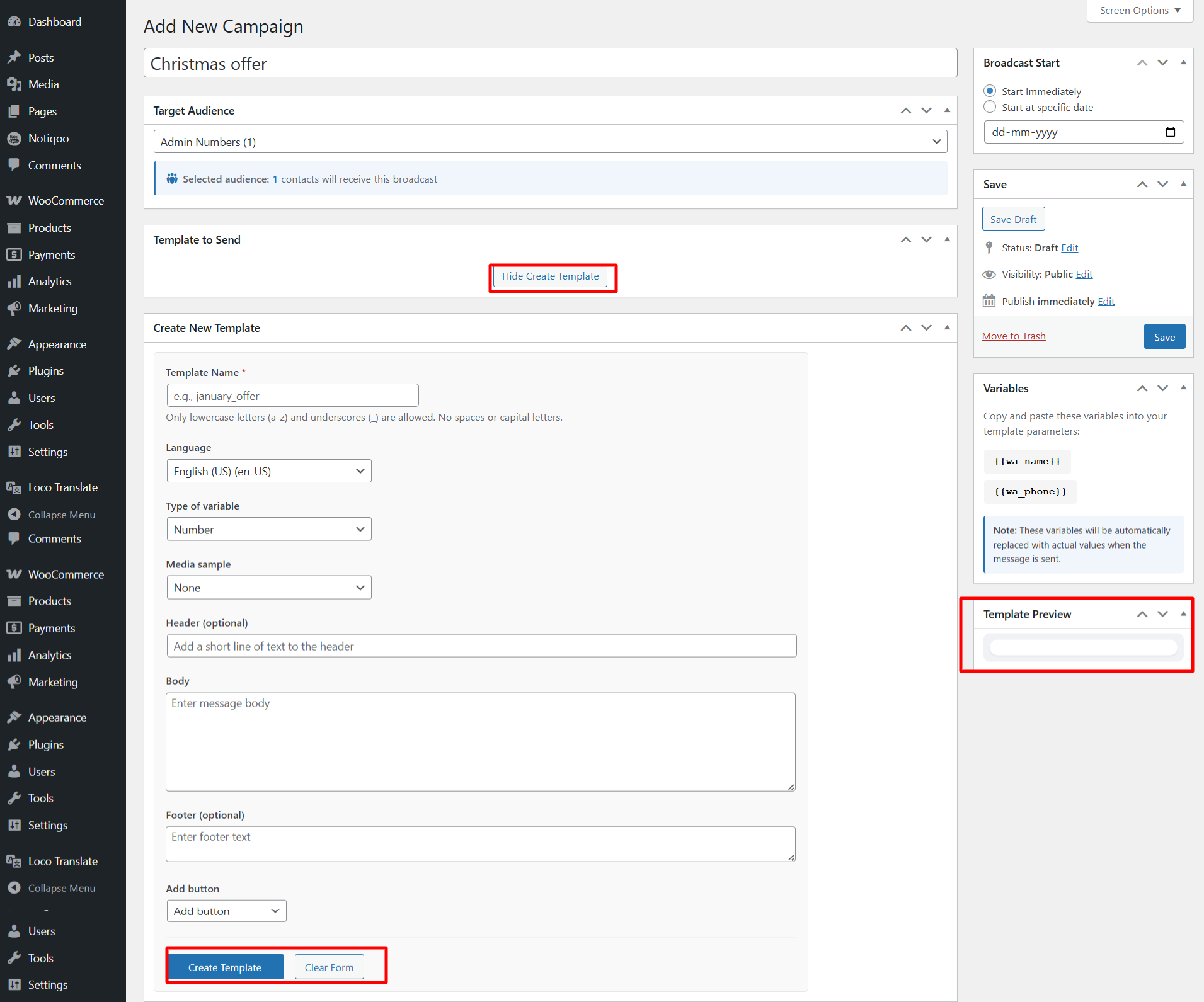 create new template for broadcasting