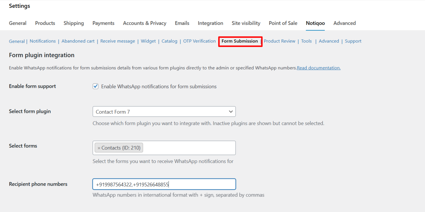 Form submission to WhatsApp