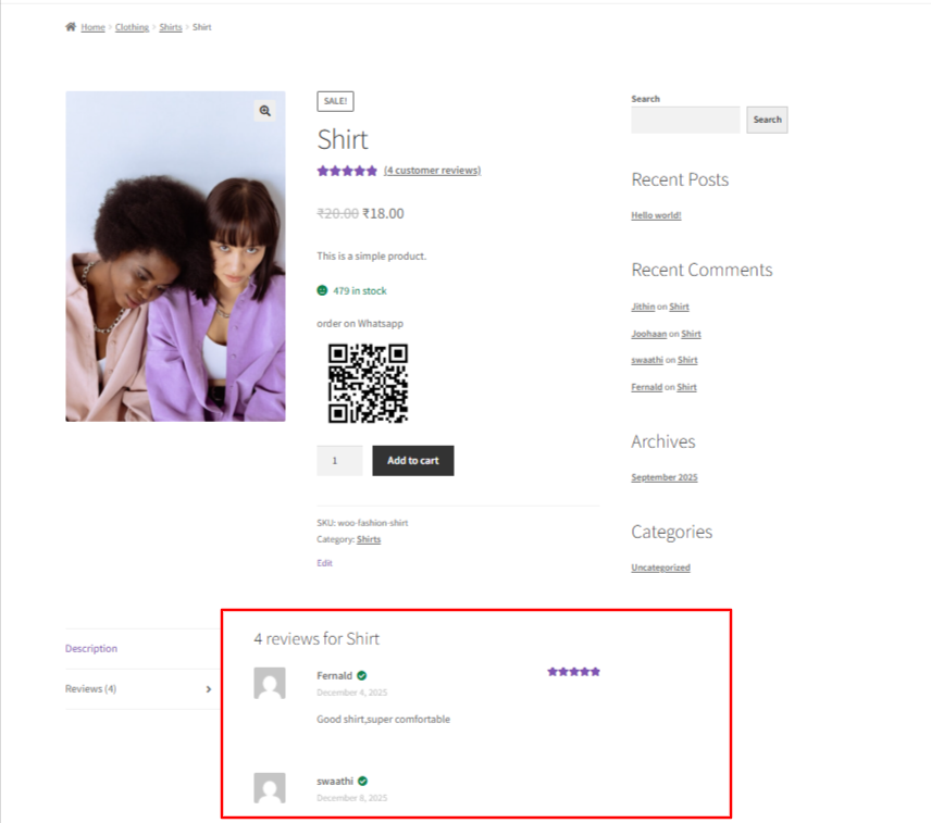 Product reviews for WooCommerce