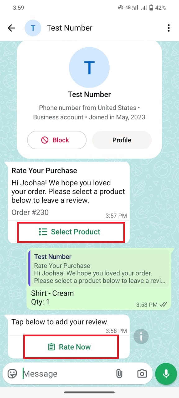 Rating product through WhatsApp 