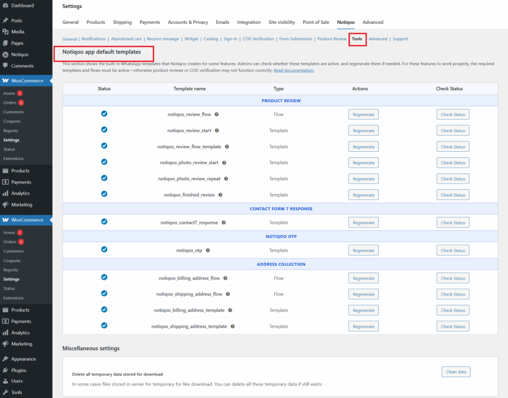 tools menu woocommerce