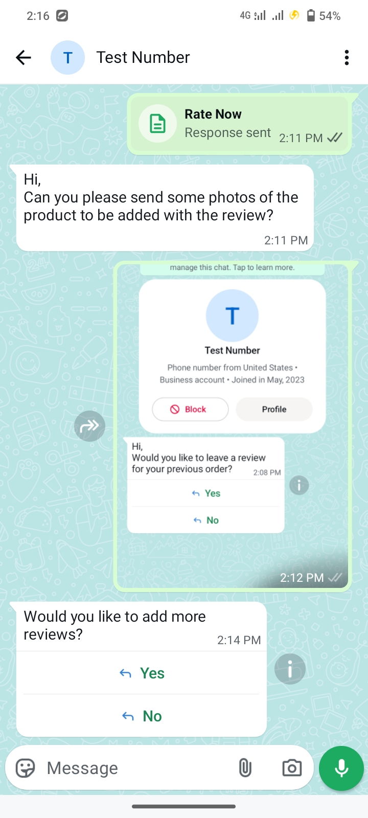 Product review through WhatsApp